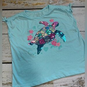 Place Kids Aqua Sequin Turtle Tee New Without Tags